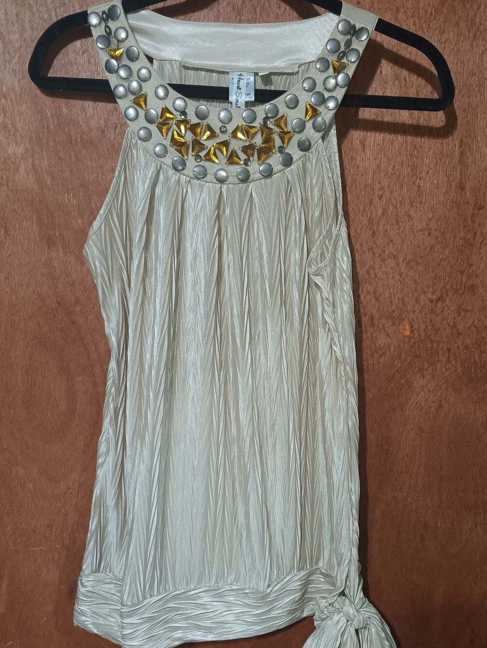 Heart Soul Cream Halter Top with Gold & Silver Neck Studs